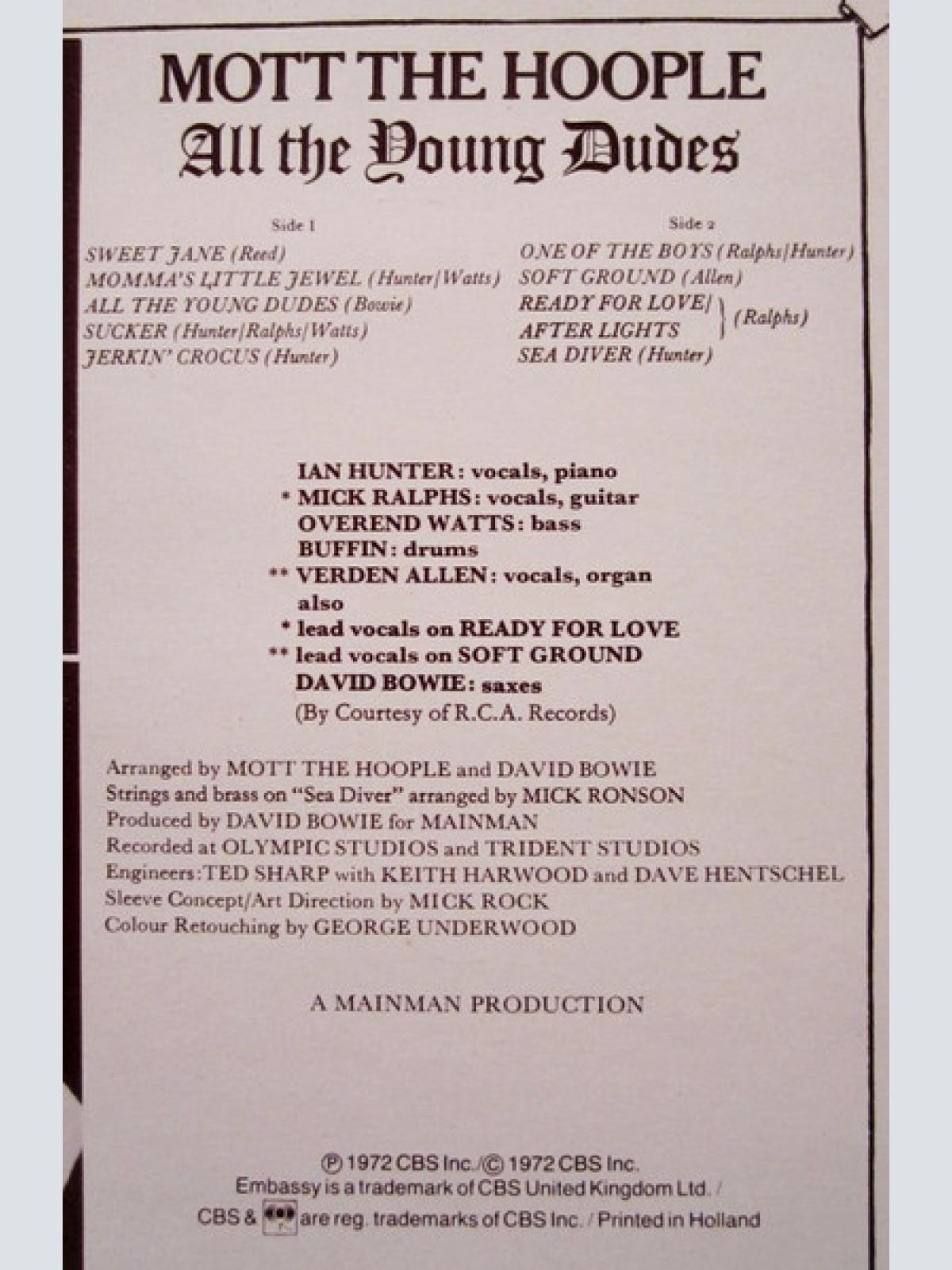 Vinyl / Mott The Hoople - All The Young Dudes