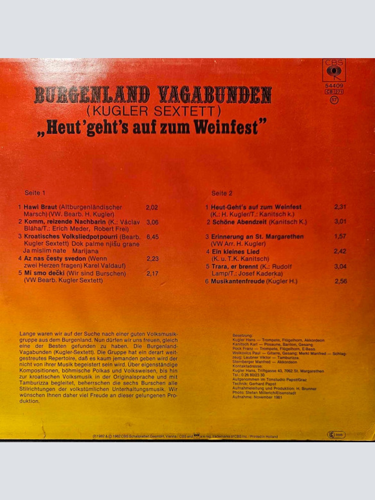 Vinyl / Burgenland Vagabunden* - Heut' Geht's Auf Zum Weinfest
