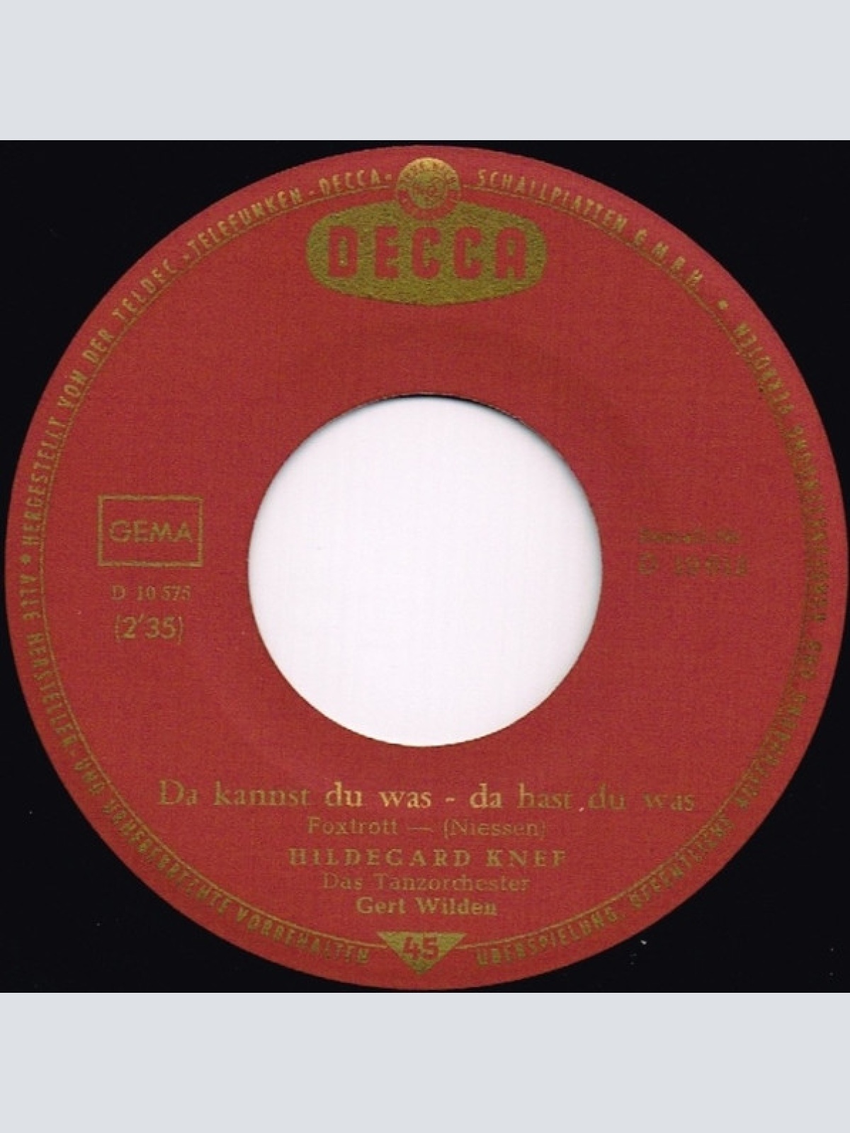 Vinyl / Hildegard Knef - Das Geht Beim Ersten Mal Vorbei