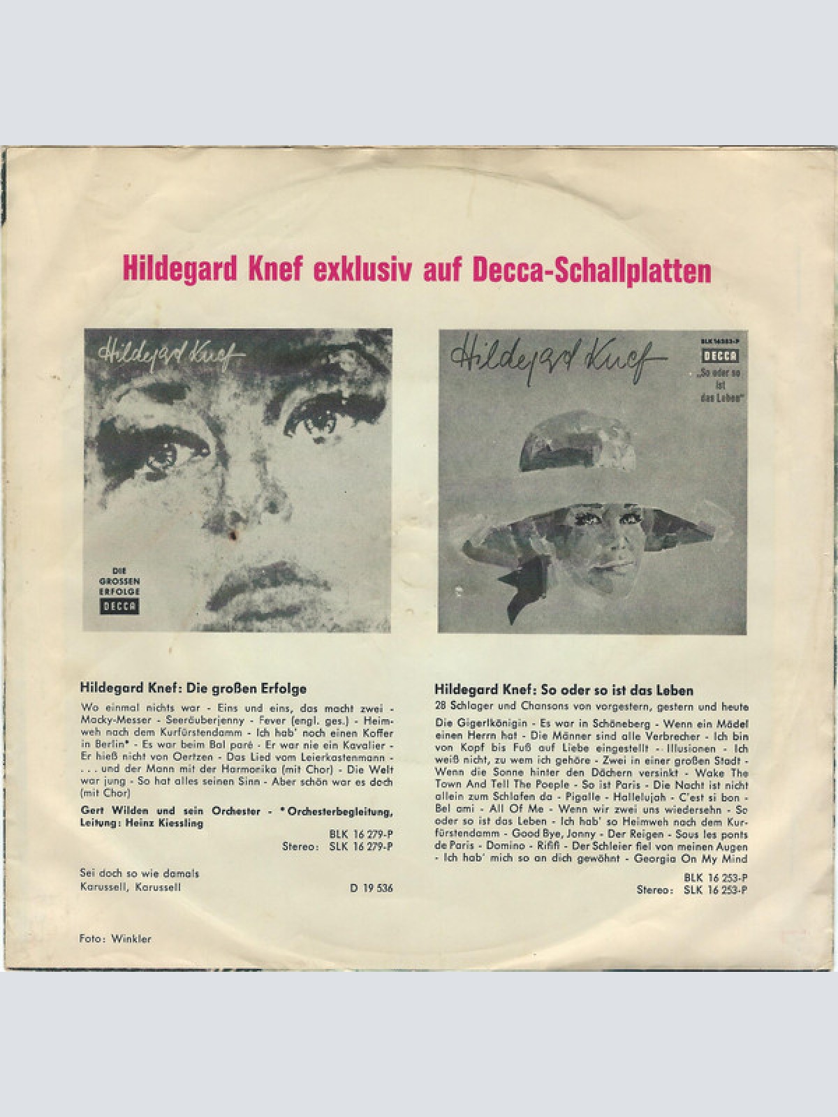 Vinyl / Hildegard Knef - Das Geht Beim Ersten Mal Vorbei