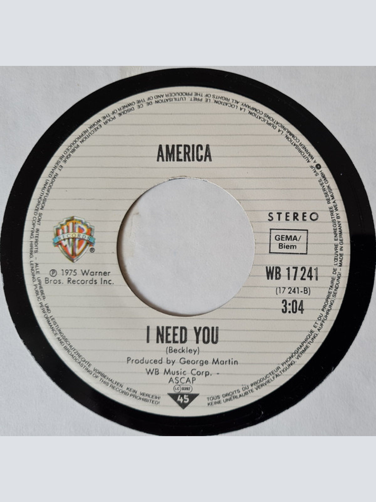Vinyl / America (2) - A Horse With No Name / I Need You