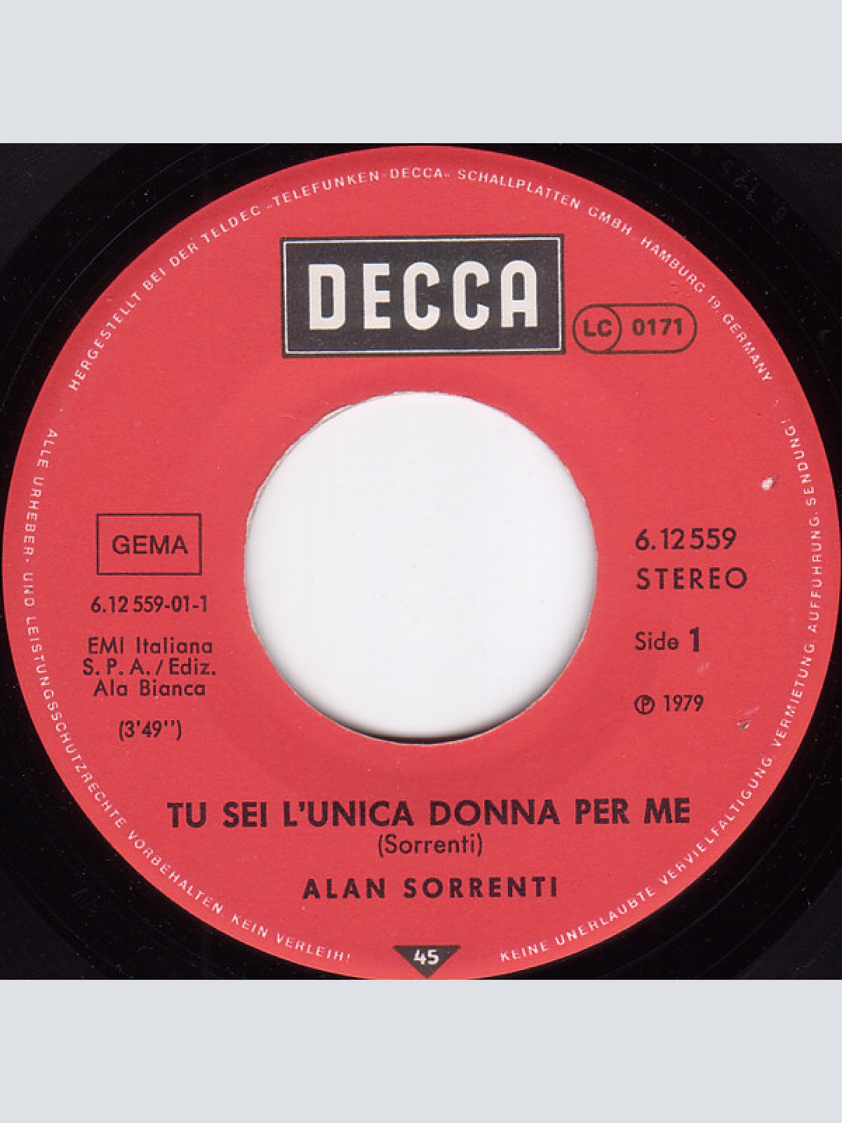 Vinyl / Alan Sorrenti - Tu Sei L'unica Donna Per Me