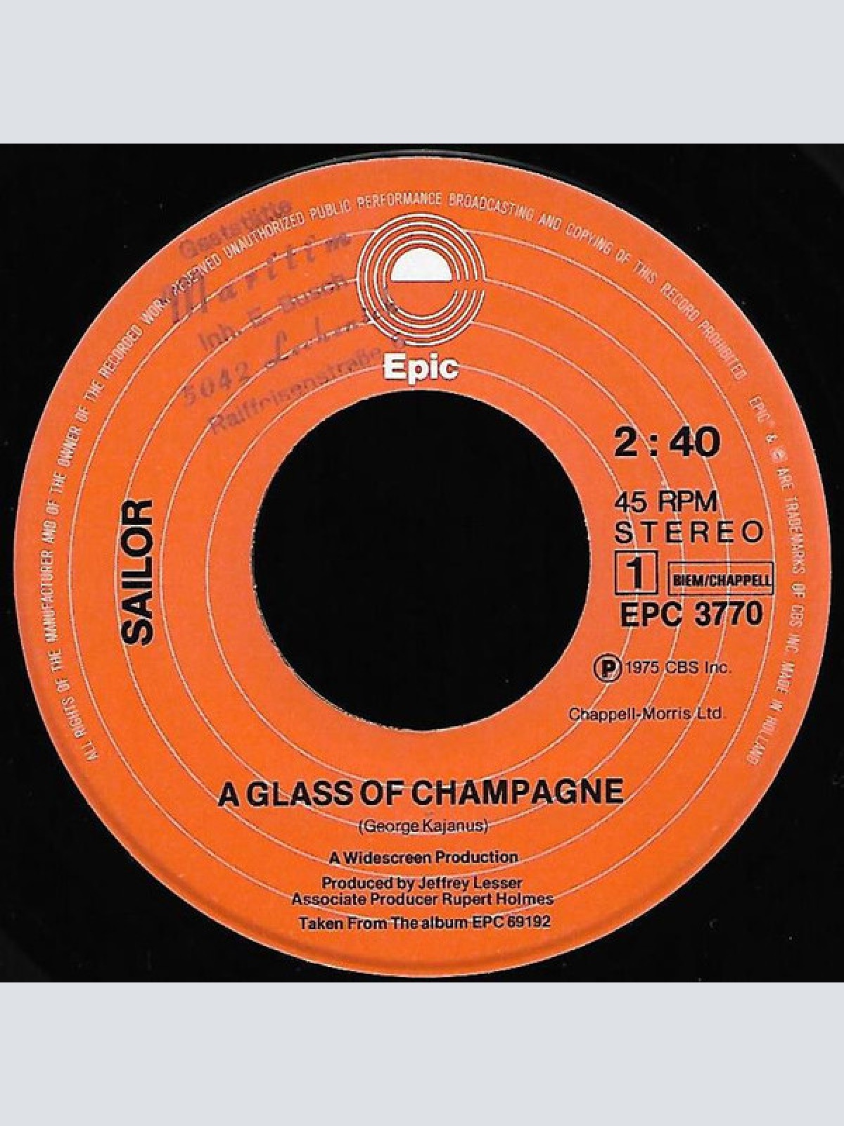 Vinyl / Sailor - A Glass Of Champagne / Panama