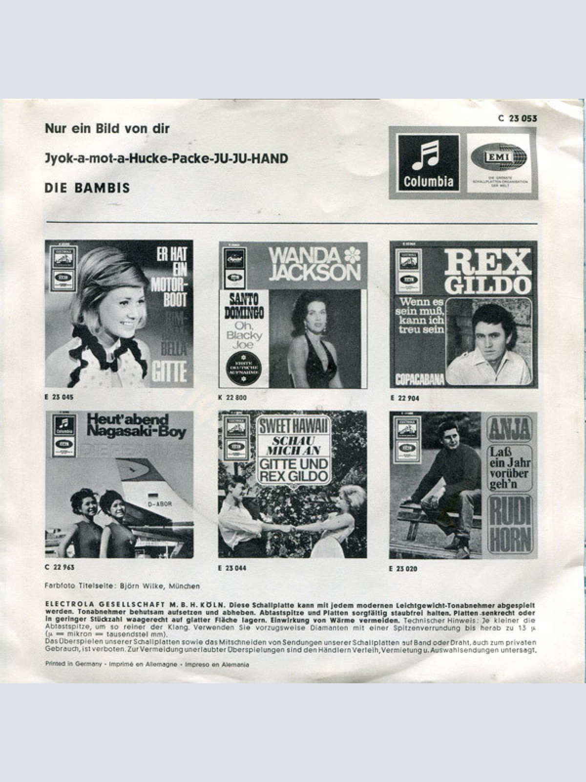 Vinyl / Die Bambis - Nur Ein Bild Von Dir / Jyok-A-Mot-A-Hucke-Packe-Ju-Ju-Hand