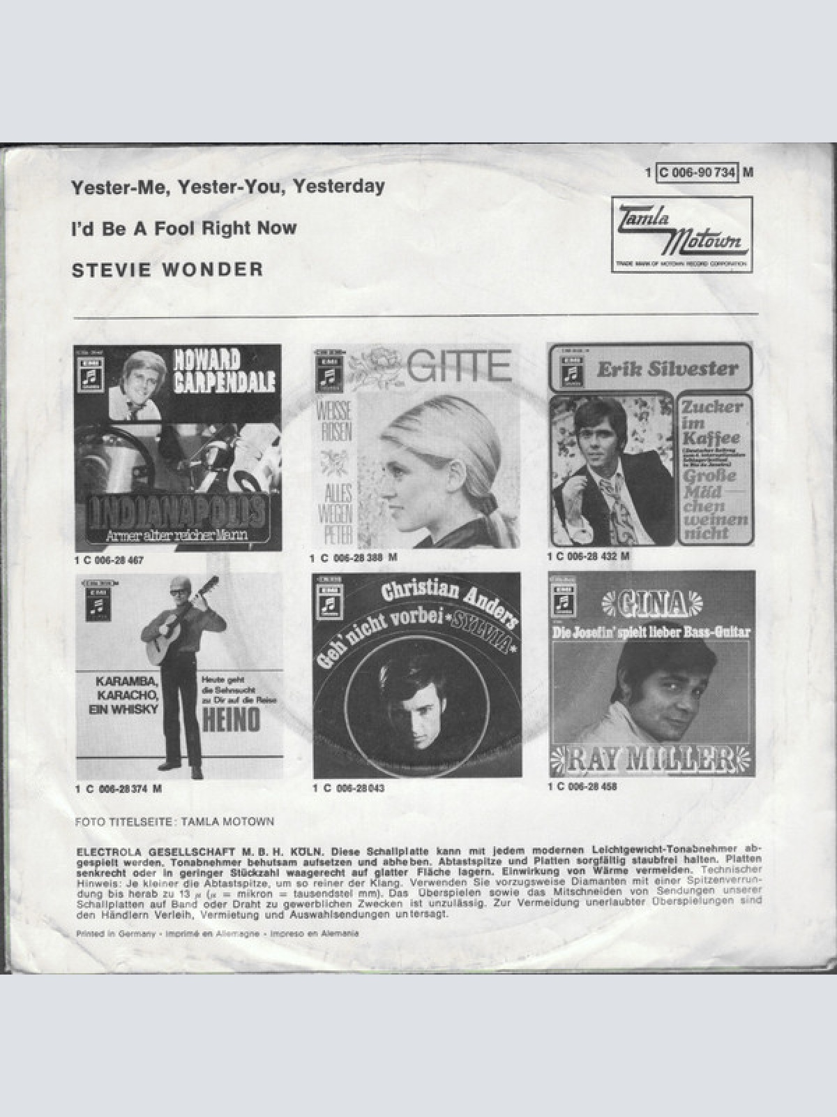 Vinyl / Stevie Wonder - Yester-Me, Yester-You, Yesterday / I'd Be A Fool Right Now