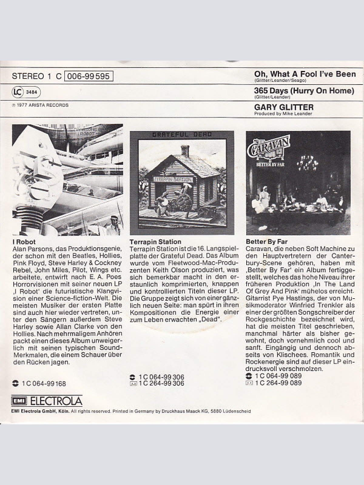 Vinyl / Gary Glitter - Oh, What A Fool I've Been