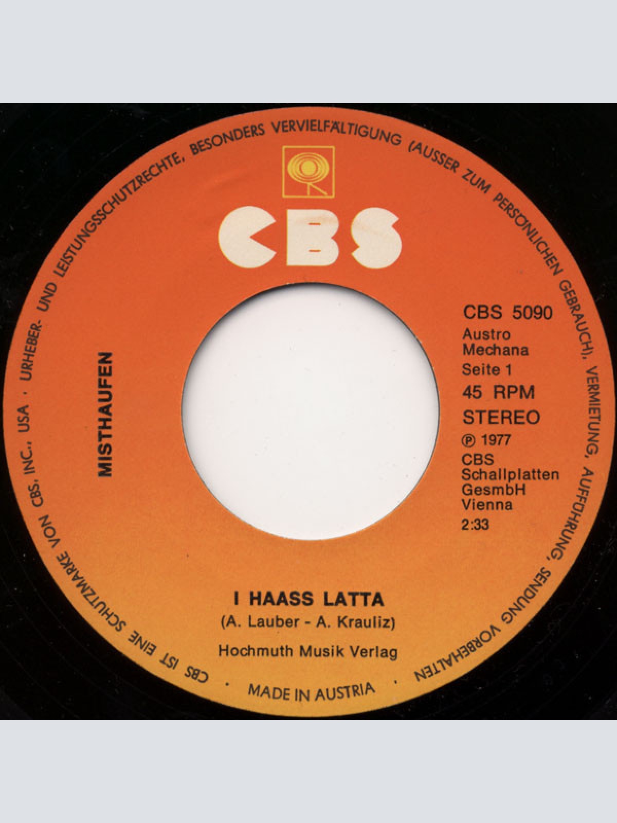 Vinyl / Misthaufen - I Haaß Latta / Liaba Freind