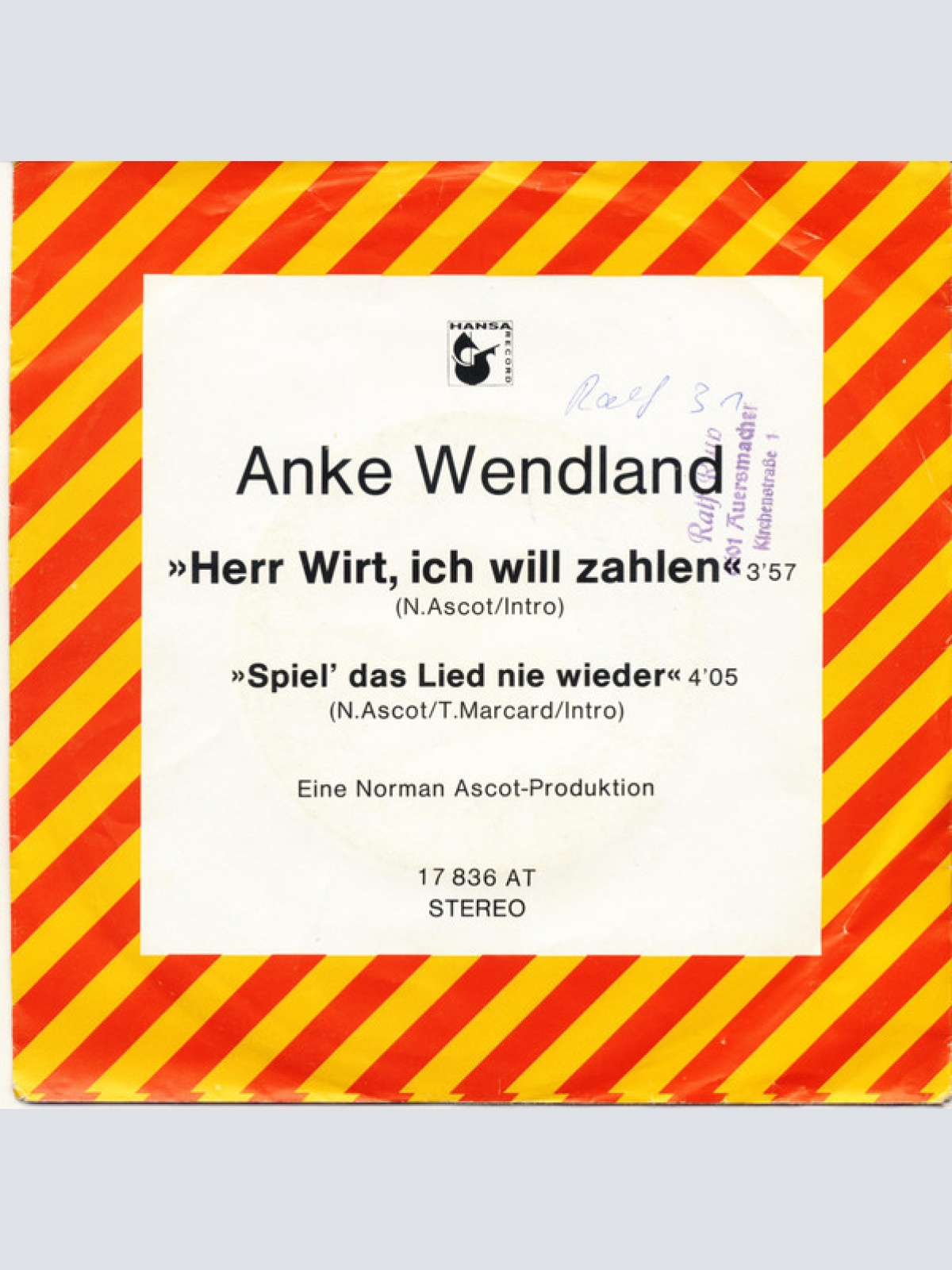 Vinyl / Anke Wendland - Herr Wirt, Ich Will Zahlen