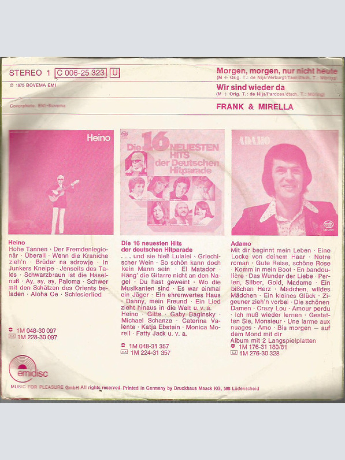 Vinyl / Frank & Mirella - Morgen, Morgen, Nur Nicht Heute