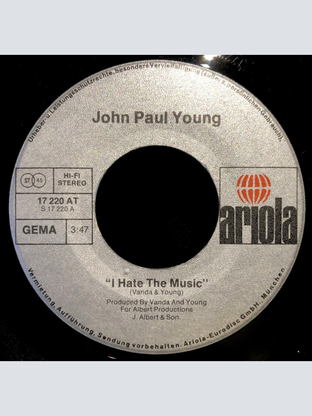Vinyl / John Paul Young - I Hate The Music
