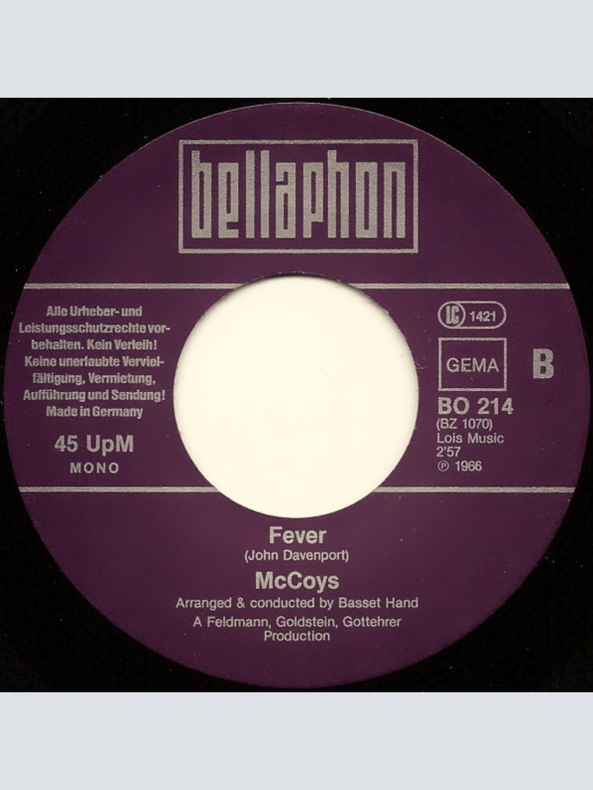 Vinyl / The McCoys - Hang On Sloopy / Fever