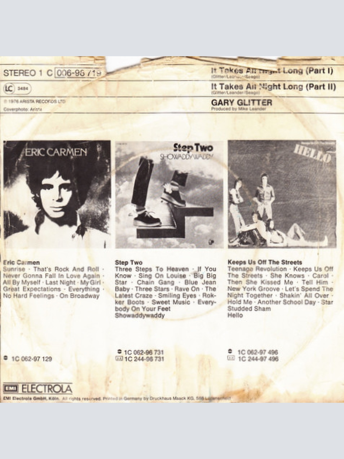 Vinyl / Gary Glitter - It Takes All Night Long