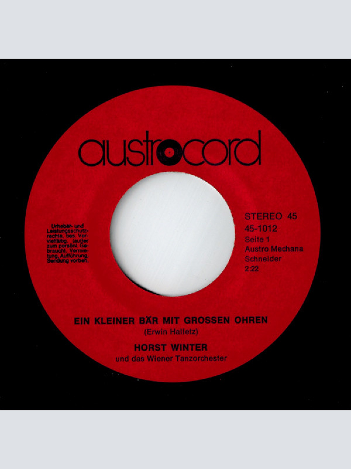 Vinyl / Horst Winter Und Das Wiener Tanzorchester - Ein Kleiner Bär Mit Großen Ohren