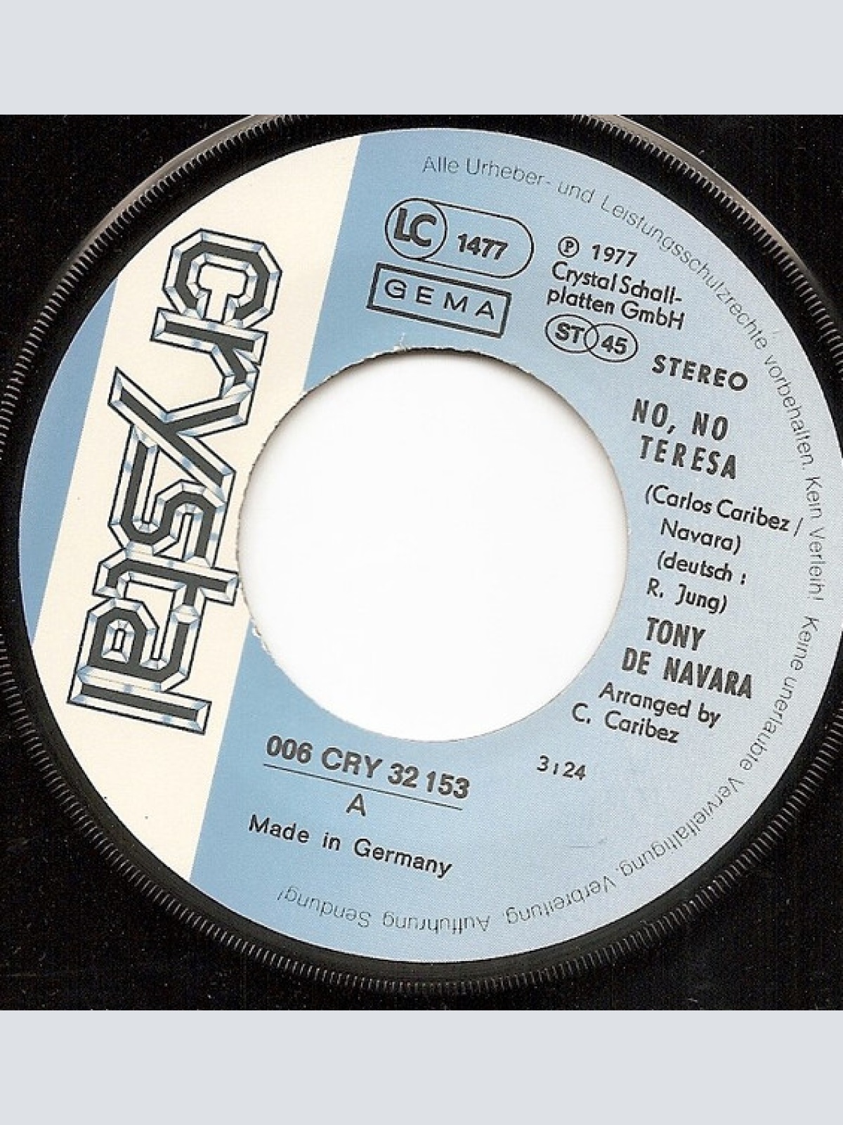 Vinyl / Tony De Navara - No, No, Teresa