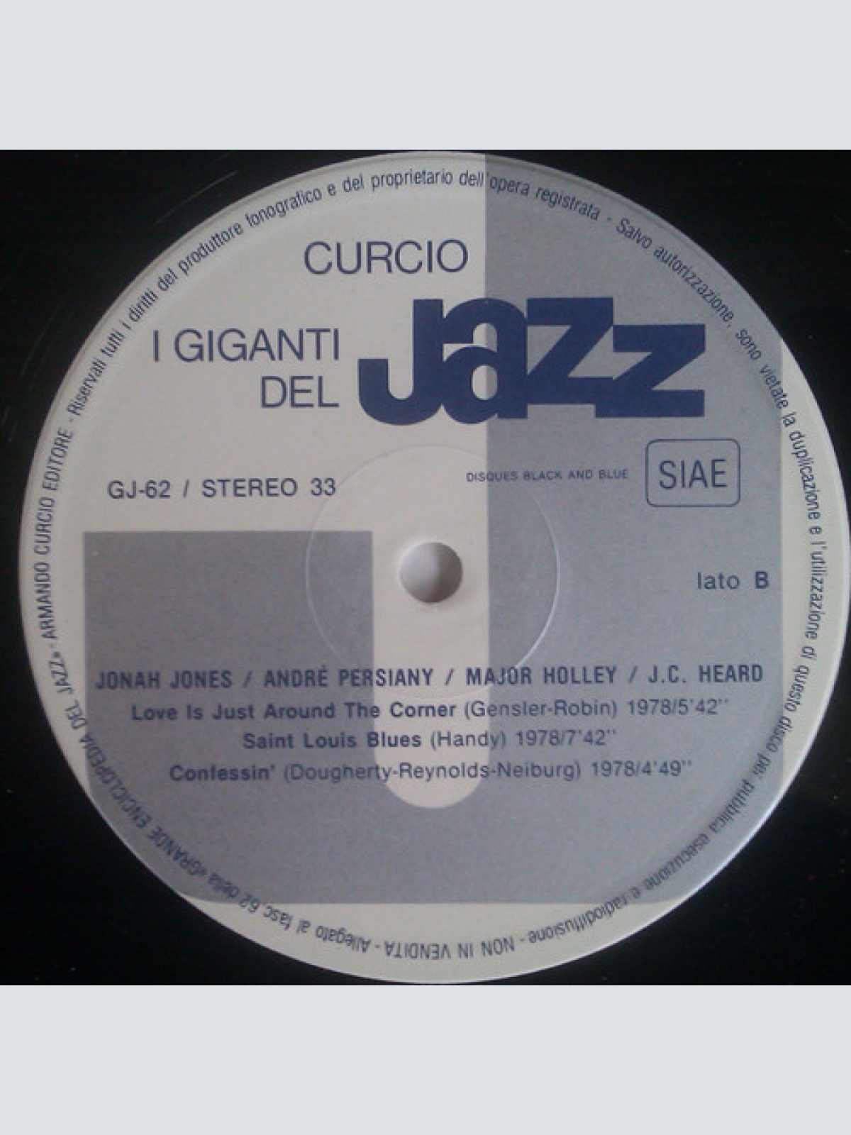 Vinyl / Jonah Jones / André Persiany / J.C. Heard / Major Holley - I Giganti Del Jazz Vol. 62