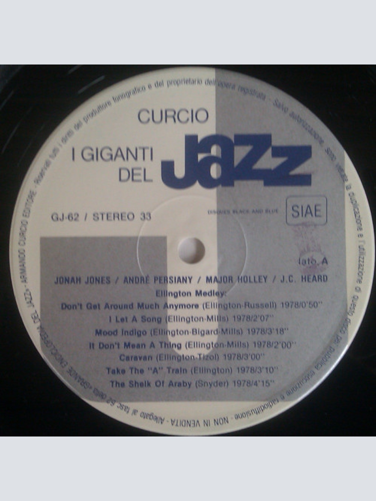 Vinyl / Jonah Jones / André Persiany / J.C. Heard / Major Holley - I Giganti Del Jazz Vol. 62