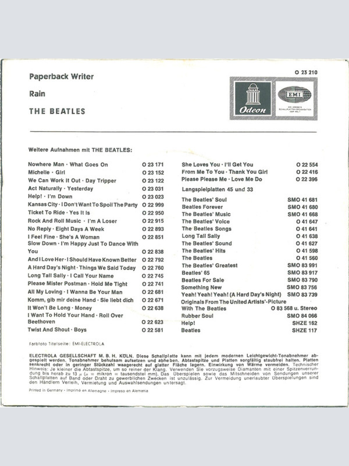 Vinyl / The Beatles - Paperback Writer / Rain