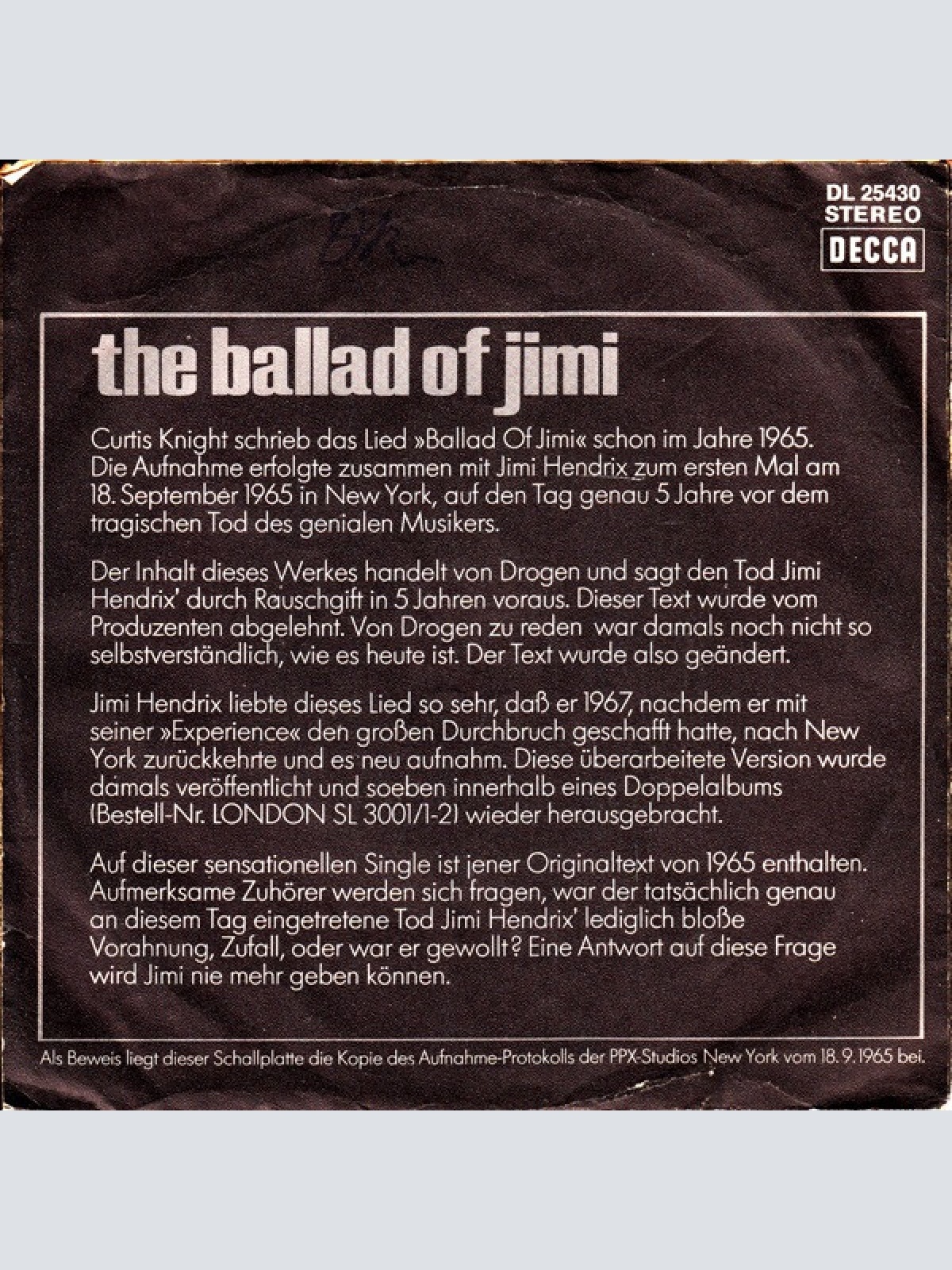 Vinyl / Jimi Hendrix And Curtis Knight - The Ballad Of Jimi