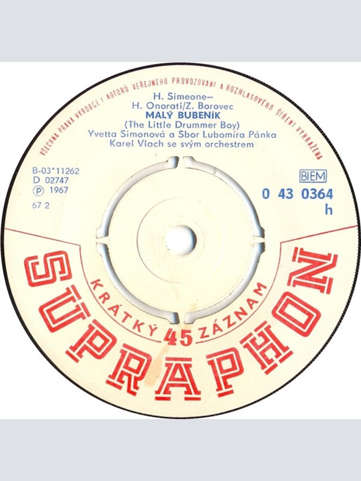 Vinyl / Yvetta Simonová - Malý Bubeník / Ten Sníh Padal K Vůli Nám