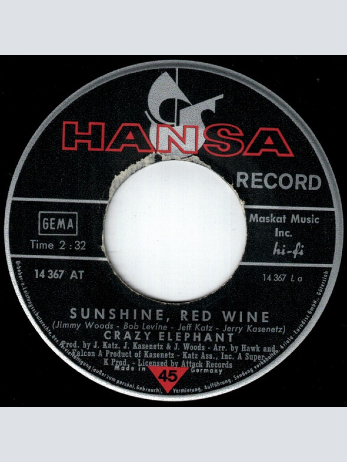 Vinyl / Crazy Elephant - Sunshine, Red Wine