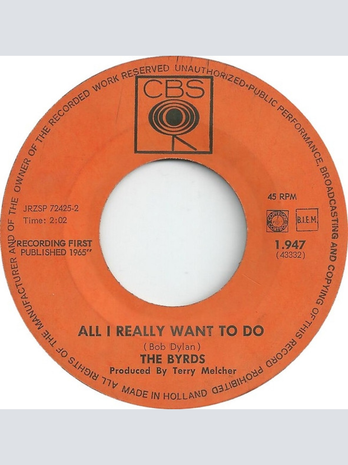 Vinyl / The Byrds - I'll Feel A Whole Lot Better / All I Really Want To Do