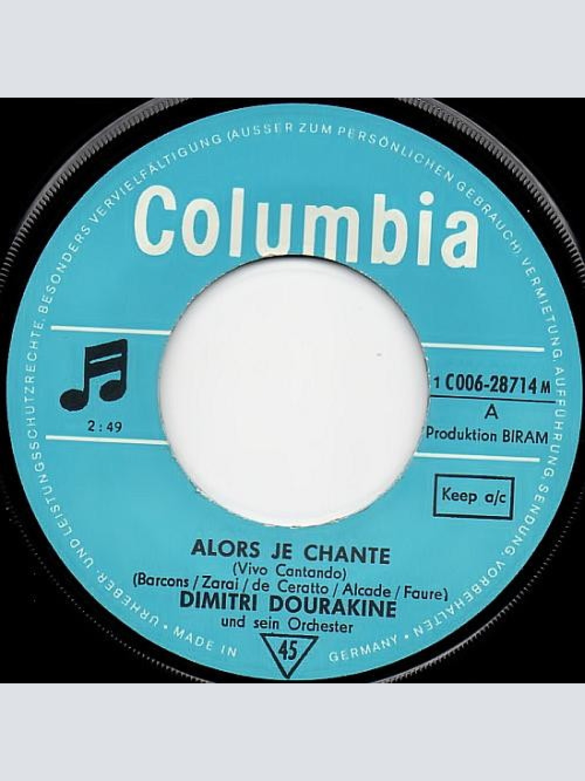 Vinyl / Dimitri Dourakine Und Sein Orchester - Alors Je Chante (Vivo Cantando) / Tania