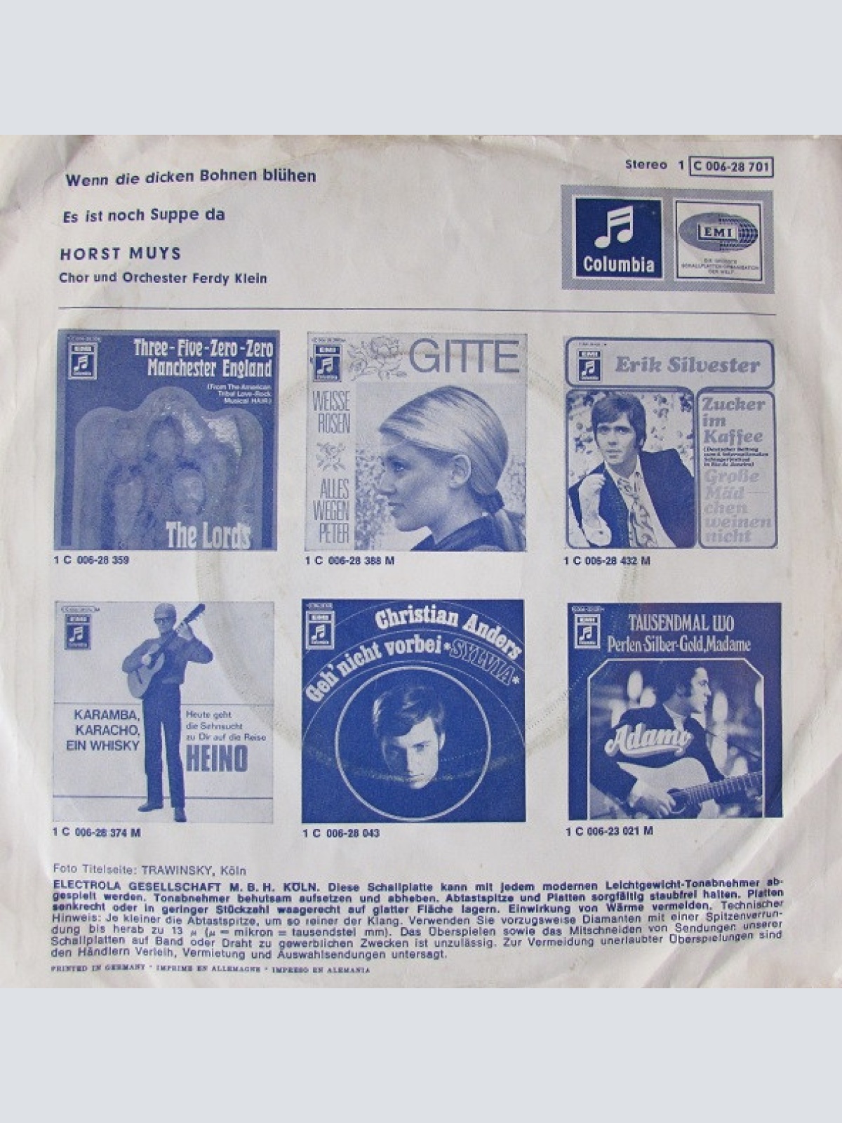 Vinyl / Horst Muys, Chor Und Orchester Ferdy Klein - Wenn Die Dicken Bohnen Blühen / Es Ist Noch Suppe Da