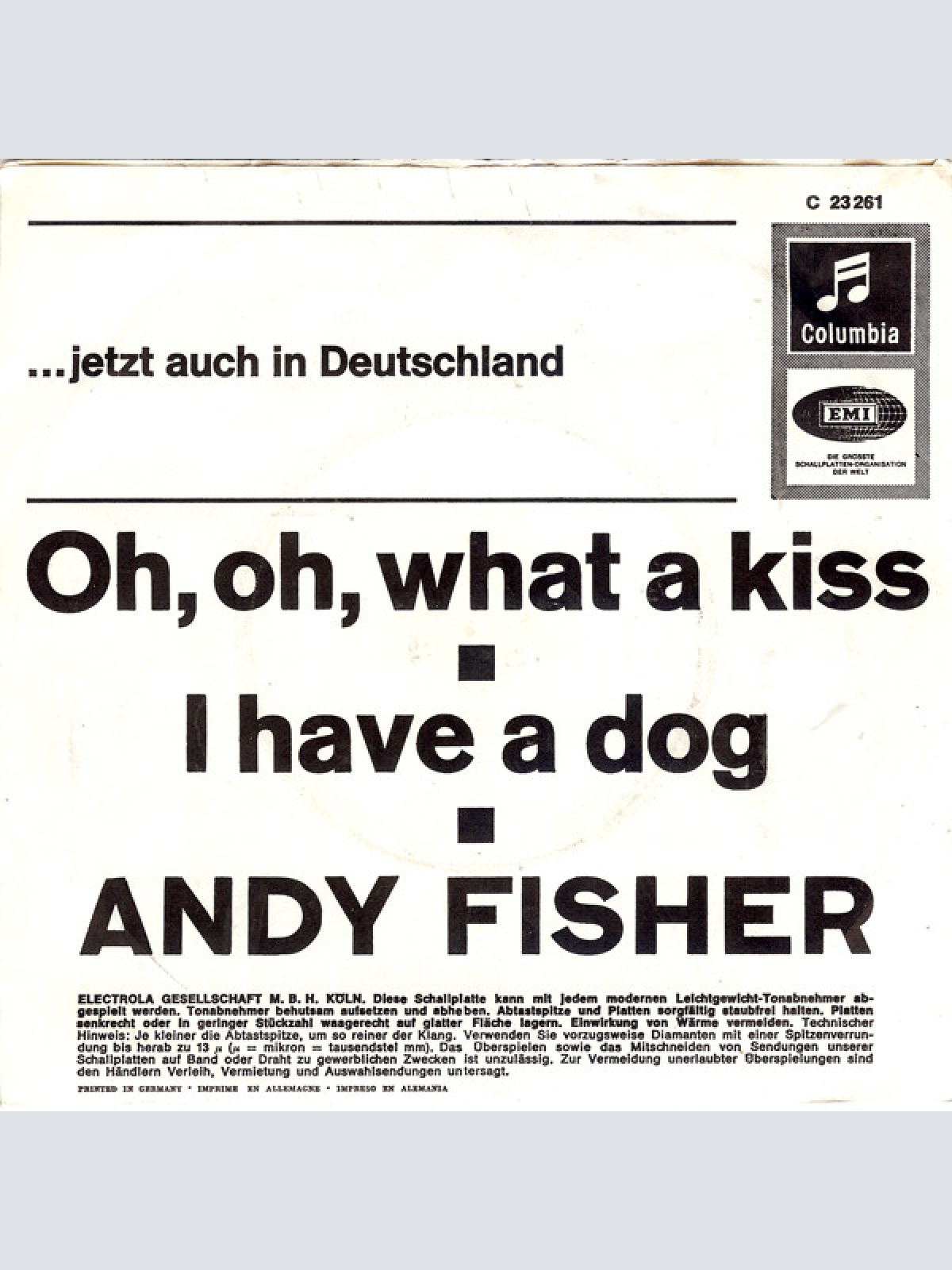 Vinyl / Andy Fisher - Oh, Oh, What A Kiss / I Have A Dog