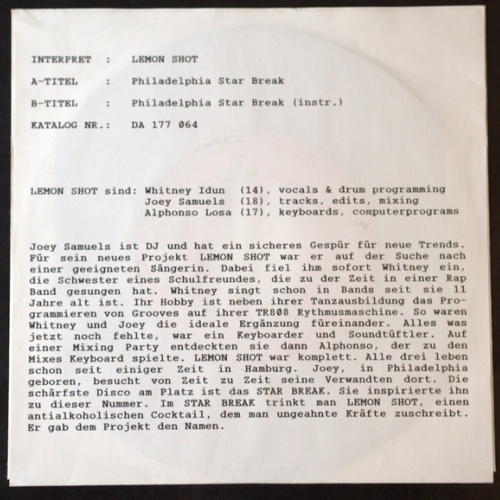 Vinyl / Lemon Shot - Philadelphia Star Break / Philadelphia Star Break (Instr.)