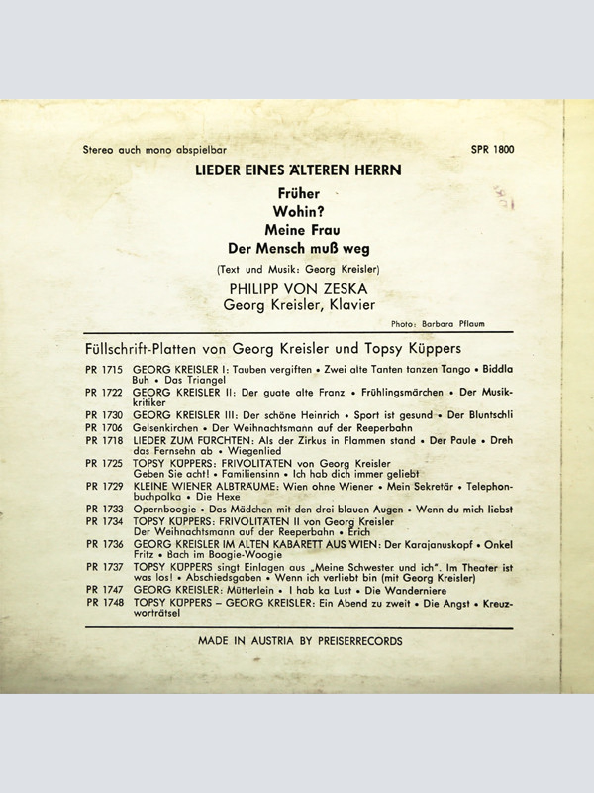 Vinyl / Philipp von Zeska - Lieder Eines Älteren Herrn