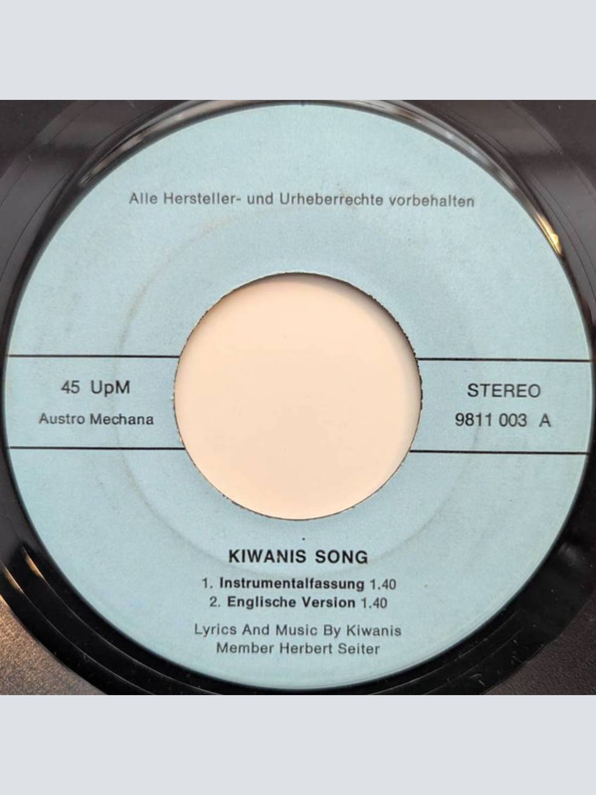 Vinyl / Kiwanis - Kiwanis Song