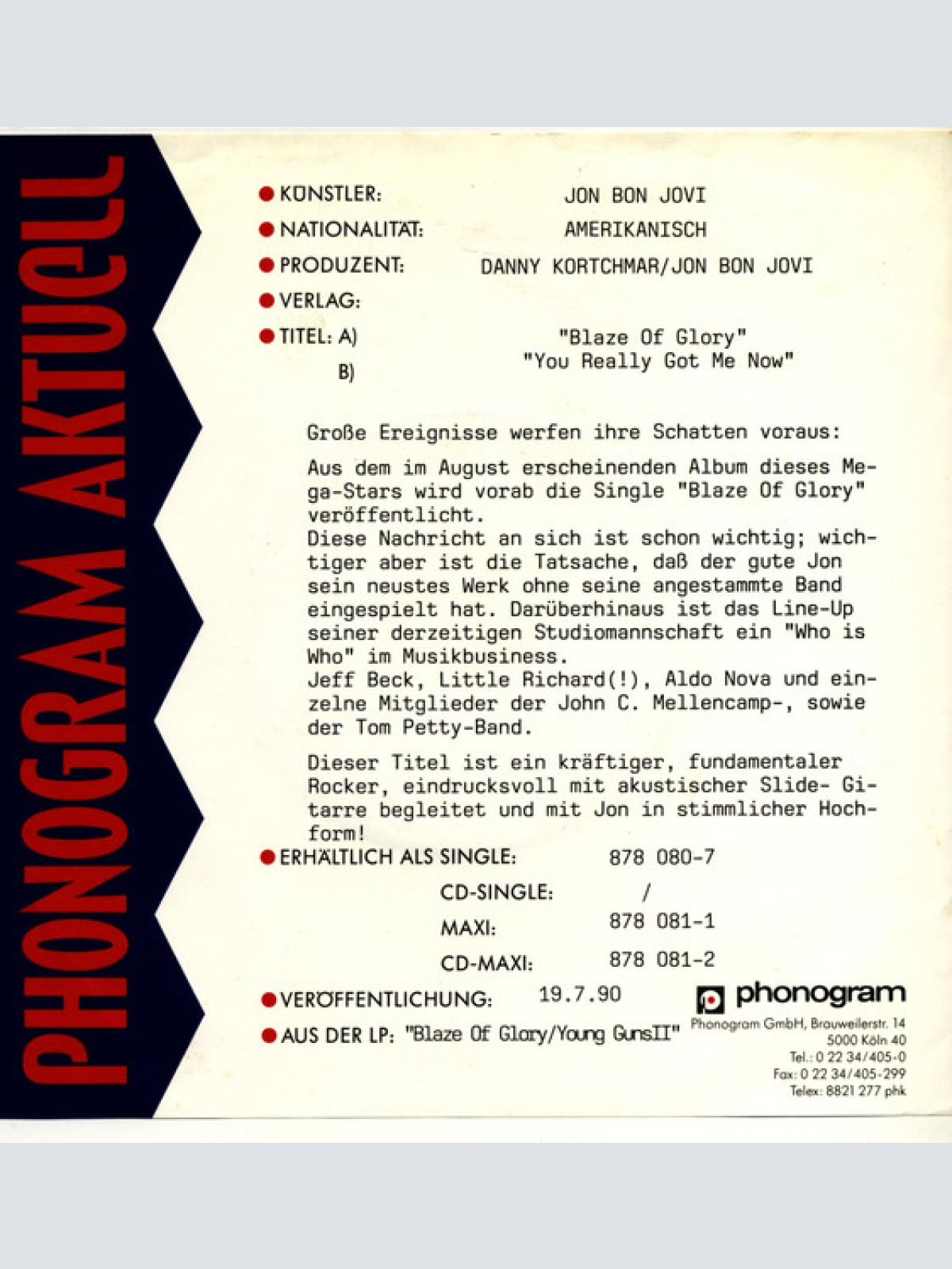 Vinyl / Jon Bon Jovi - Blaze Of Glory