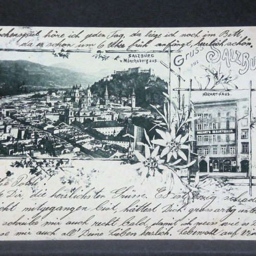 Salzburg vom Mönchsberg und Mozart-Haus Zeichnung JW165860