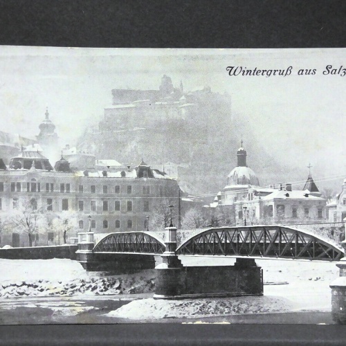 Salzburg Carolinenbrücke Nonnberg und Festung Hohensalzburg Winter JW165830