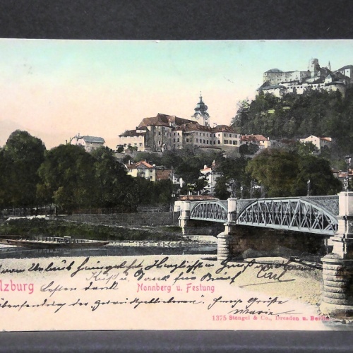 Salzburg Carolinenbrücke Nonnberg und Festung Hohensalzburg JW165824