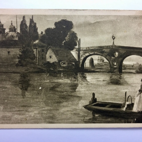 Sommertag (H. Biegler) - Frau in Boot / Künstlerkarte 30035 TH