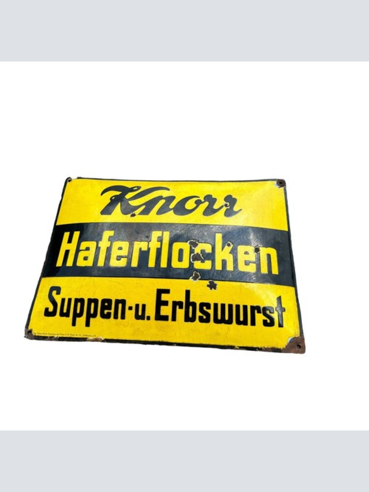 Rarität Schild Knorr Haferflocken Suppen Erbsenwurst Emailleschild um 1920 45x40