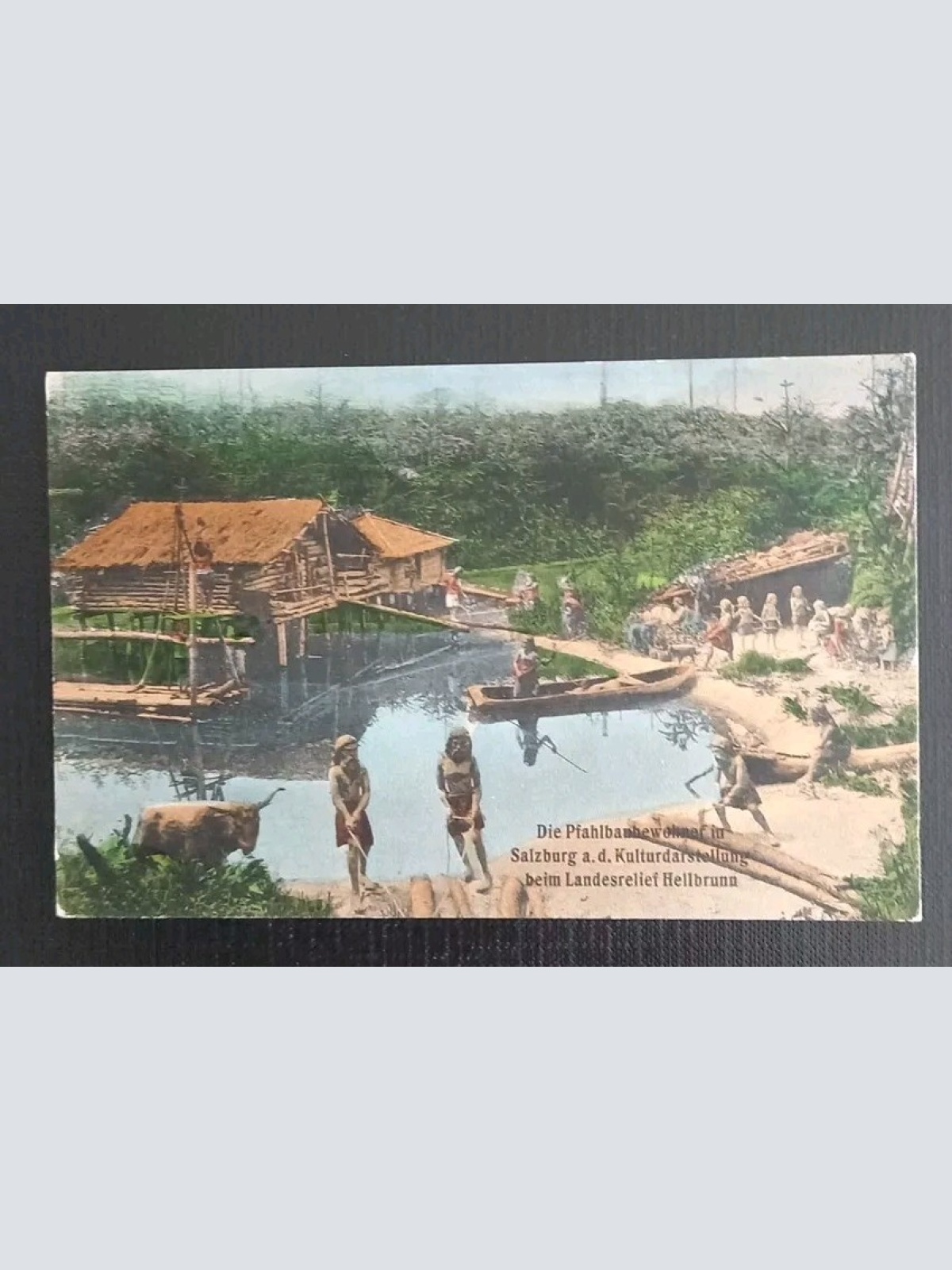 Salzburg Pfahlbaubewohner Kulturdarstellung Landesrelief Hellbrunn 600331A gr K