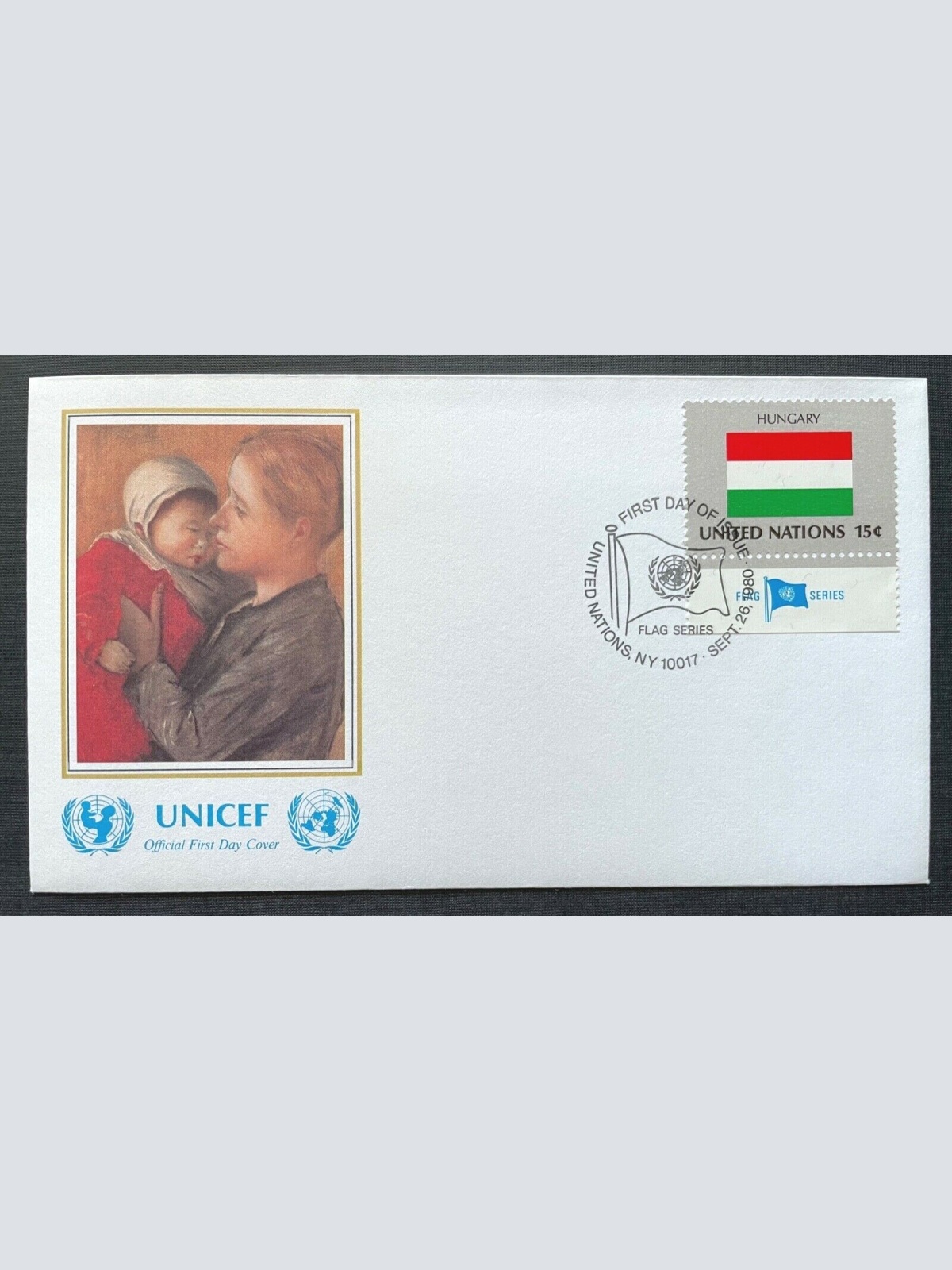 Brief Unicef FDC Flagge Hungary Rippl-Ron'ai Mother Child ca16,4x9,3cm 410303 PR