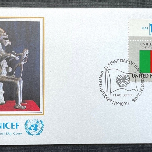 Brief Unicef FDC Flagge Cameroon Bamoun Sculpture NewYork ca16,4x9,2cm 410299 PR
