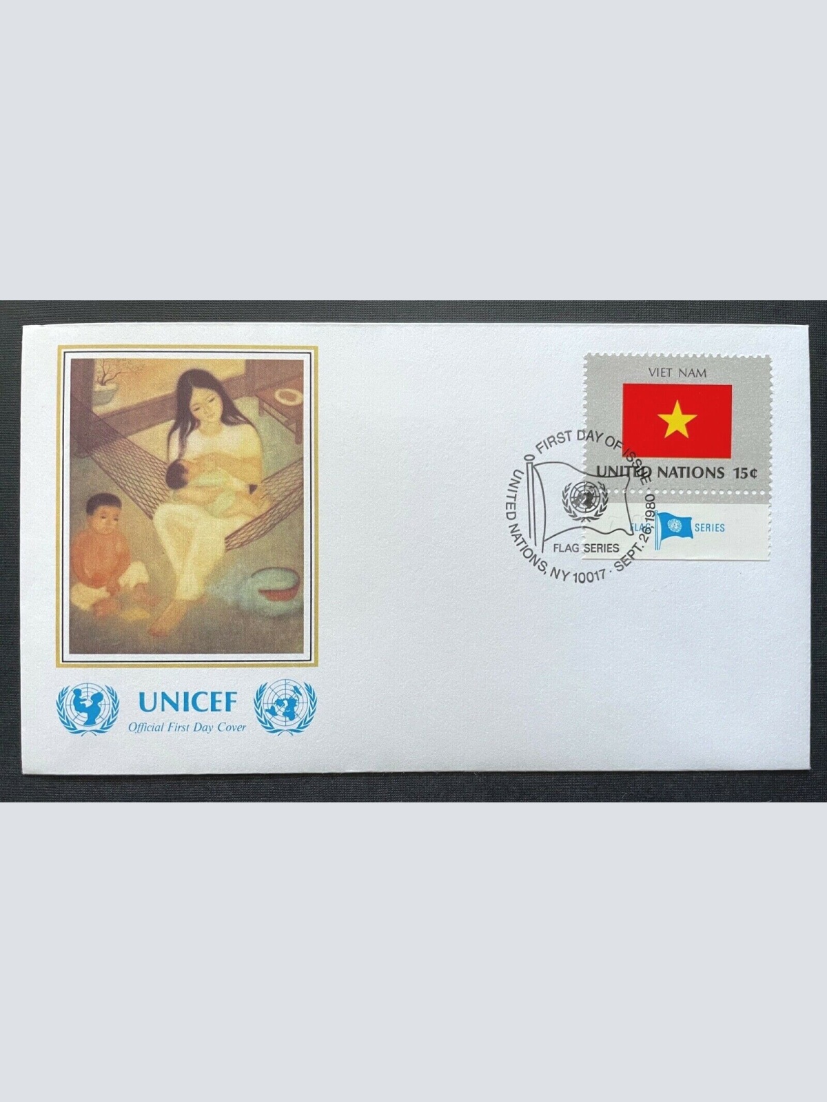 Brief Unicef FDC Flagge Vietnam Amour Maternel Van Binh ca.16,4x9,3cm 410300 PR