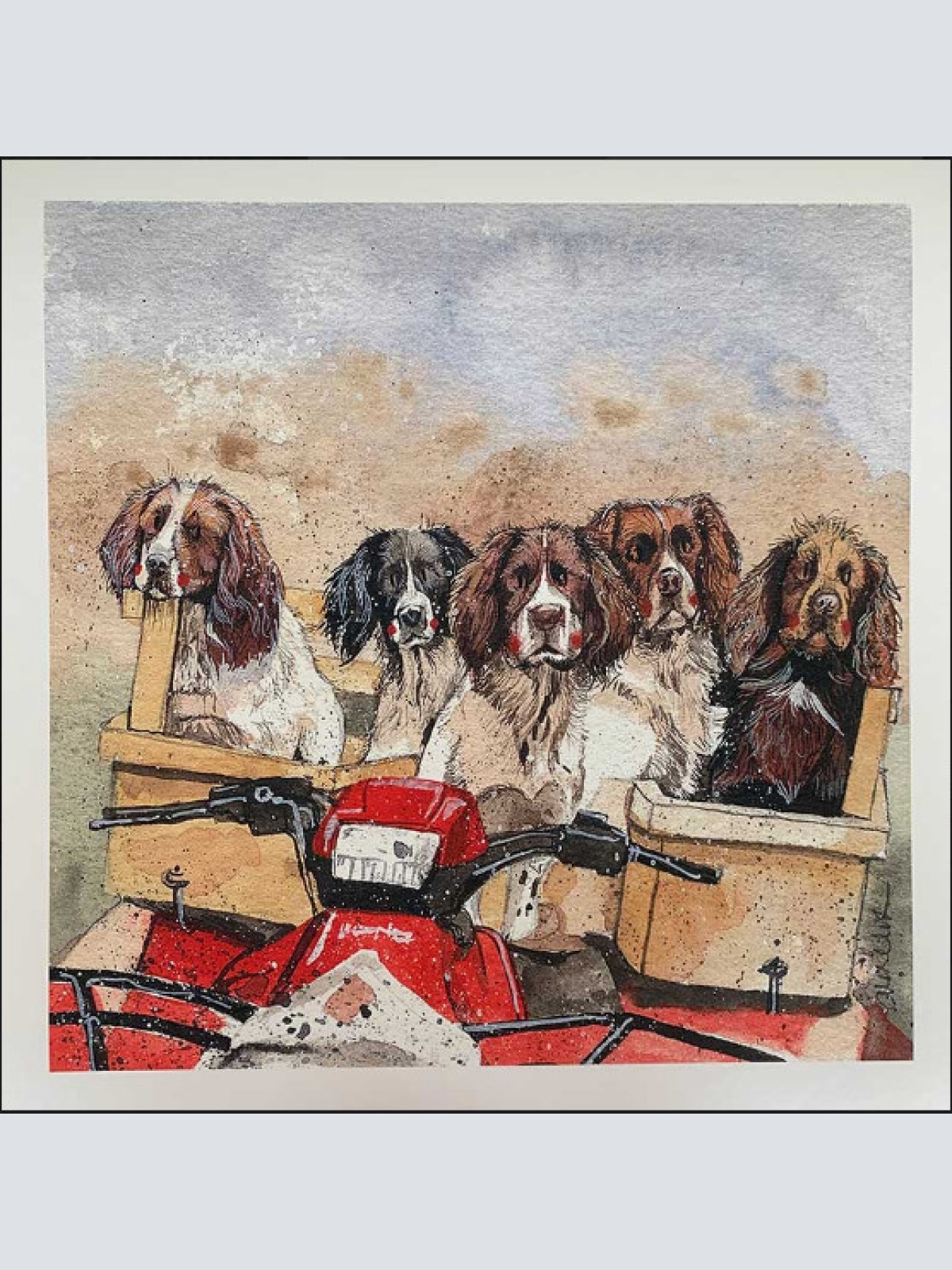 Alex Clark Hunde Working Spaniels Grußkarte  140x140 mm incl. Umschlag  0011