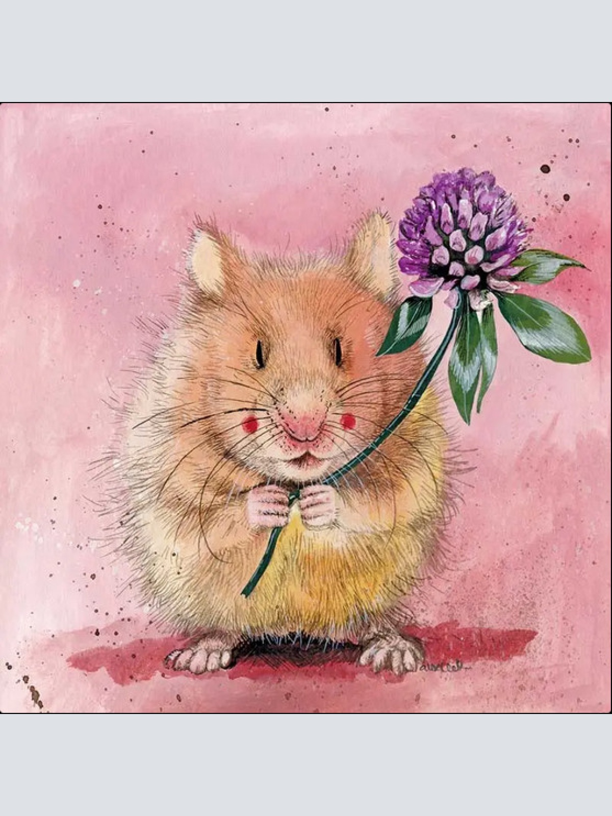 Alex Clark Hamster Herbert mit Blume  Grußkarte  140x140 mm incl. Umschlag  0013