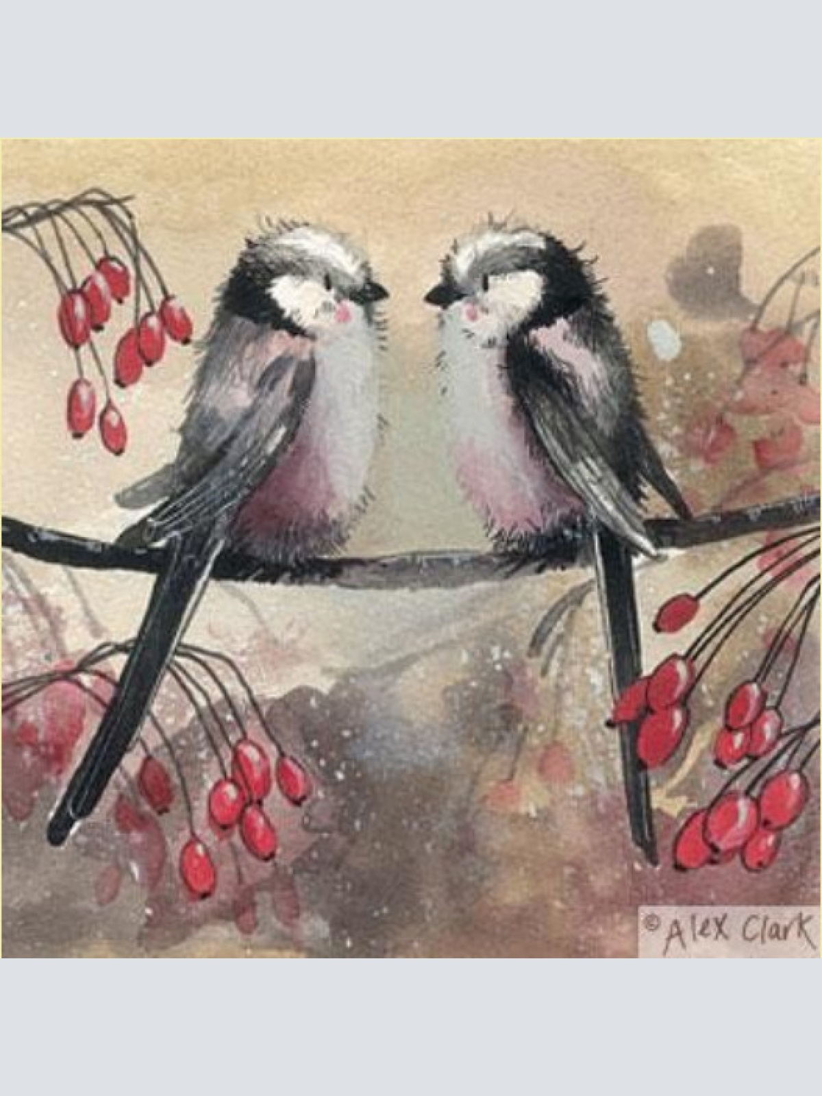 Alex Clark Vögel Longtails Grußkarte  140x140 mm incl. Umschlag  0025