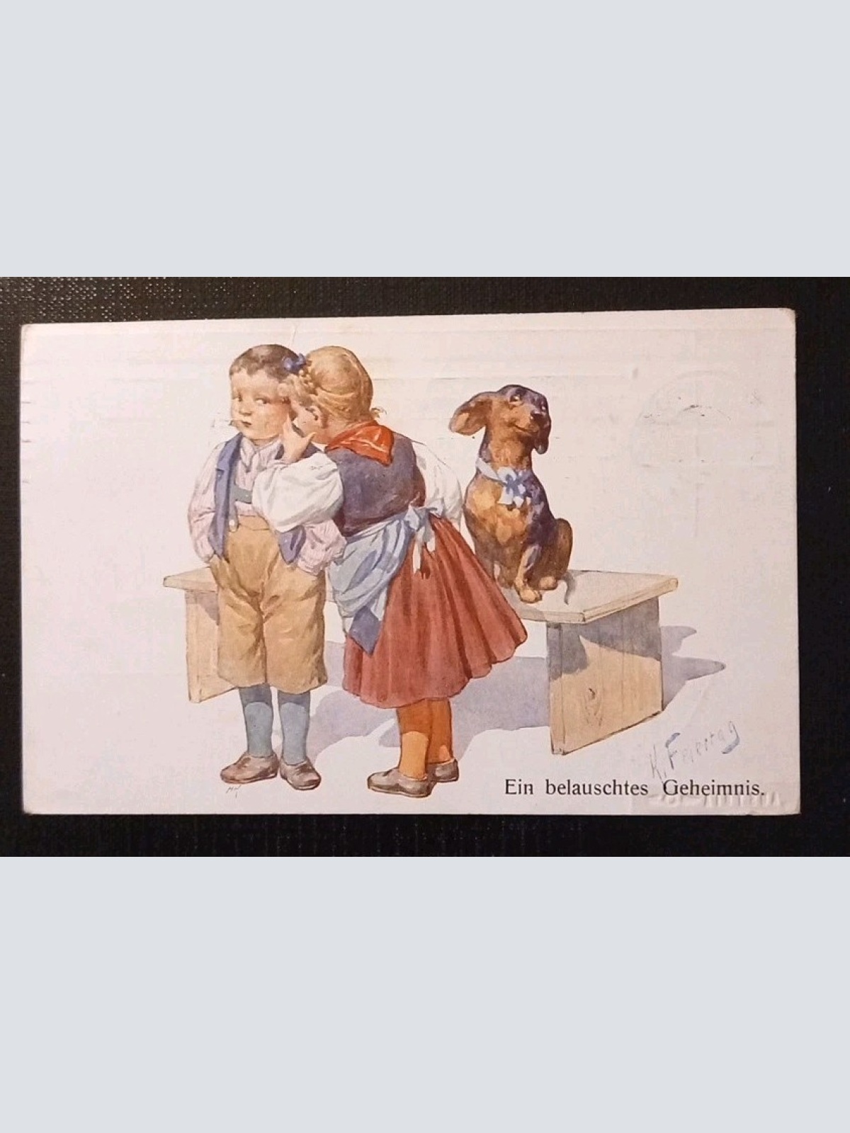 K. Feiertag Ein Belauschtes Geheimnis Junge Mädchen Mit Dackel Gr1 5550