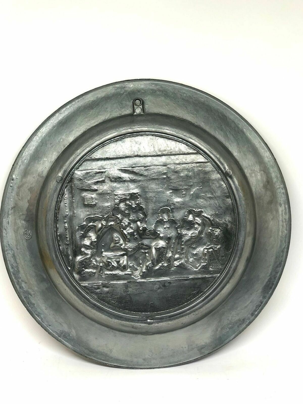 Zinnteller Wandteller Bauernstube 1880 Relief 27 cm 600 g alte Zinnmarke 50009
