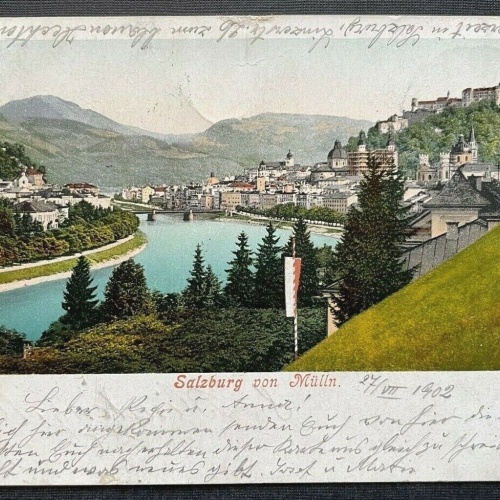 Salzburg von Mülln Salzach Fluss Brücke Festung Burg Kirche Österreich 410840 TH