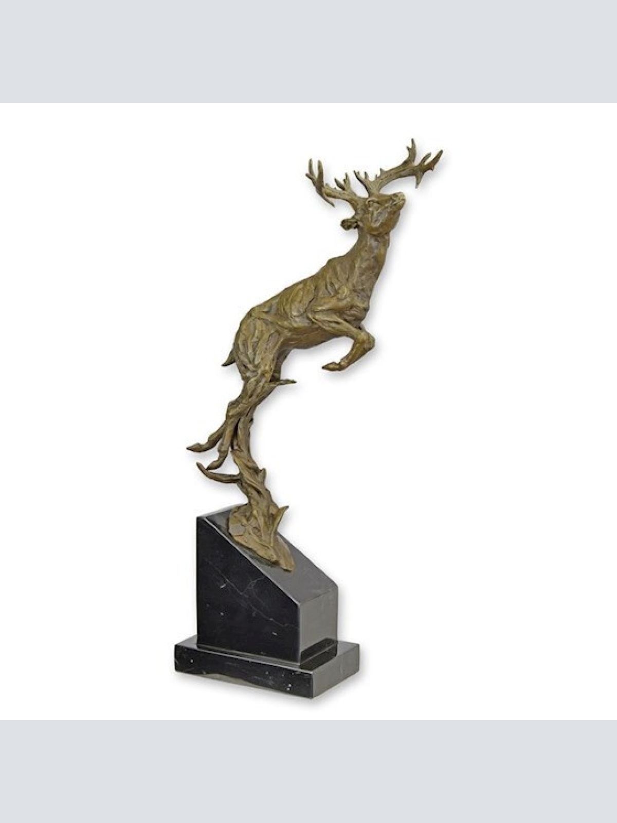 Bronze Skulptur auf Marmor Block Springender Hirsch H 49,5 L 9,9 NLBE-38 6