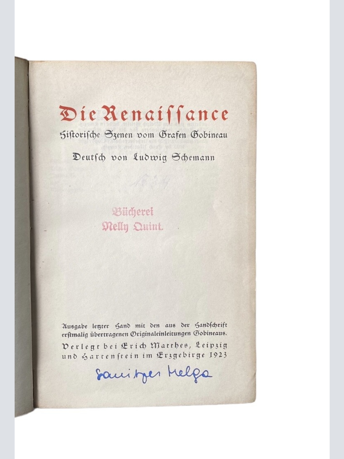 4503 Graf Arthur Gobineau DIE RENAISSANCE. HISTORISCHE SZENEN VOM GRAFEN GOBINE