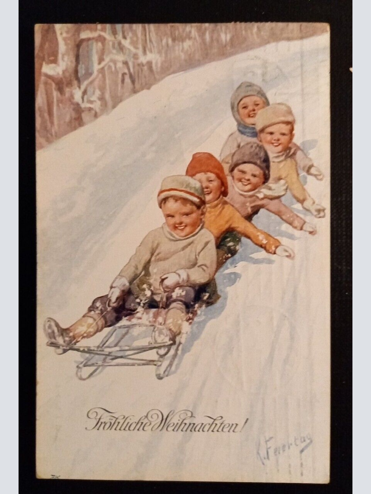 Fröhliche Weihnachten Fünf Kinder Beim Schlittenfahren 461 Ga E